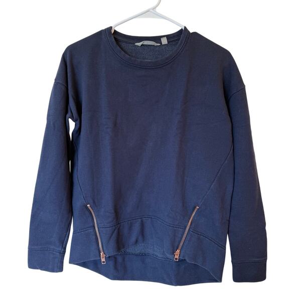 Athleta Long Sleeve Asymmetrical Zip Cityscape Sweatshirt Blue Women's Size XXS - Picture 2 of 10